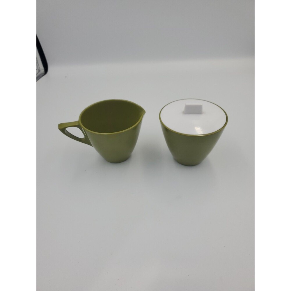 Vtg Allied Chemical Cream & Sugar Containers Melamine Avocado Green USA Kitchen